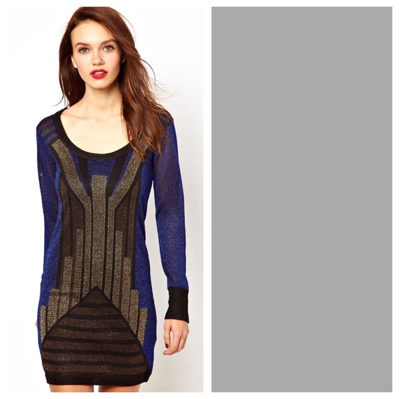 French Connection Deco Metallic Knit Dress Sz 6 - Picture 4 of 6